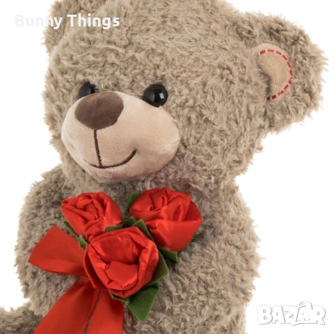 Плюшено мече кафяво с рози 30 cm/ Подарък за Свети Валентин, снимка 3 - Плюшени играчки - 53410302