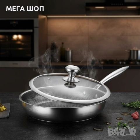 Тиган с капак Goldmann Fusionhex Pro, Дълбок, Незалепващо Покритие, Неръждаема стомана, снимка 2 - Съдове за готвене - 53879469