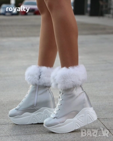 Боти на платформа - сребриста кожа с бяло ходило, снимка 3 - Дамски боти - 52162321