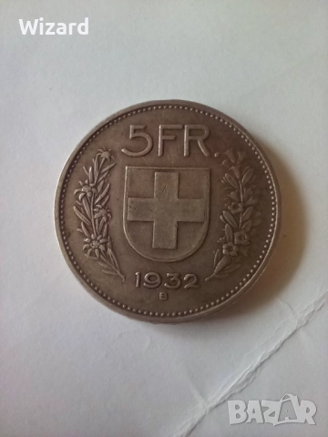 5 франка 1932 Швейцария сребро, снимка 2 - Нумизматика и бонистика - 52100059