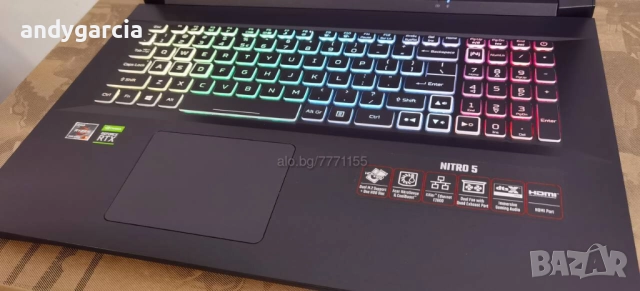 NVidia RTX 3070 8GB/AMD Ryzen 5/16GB RAM/512GB SSD/17.3 FHD 144hz IPS/Acer Nitro 5, снимка 11 - Лаптопи за игри - 51973102