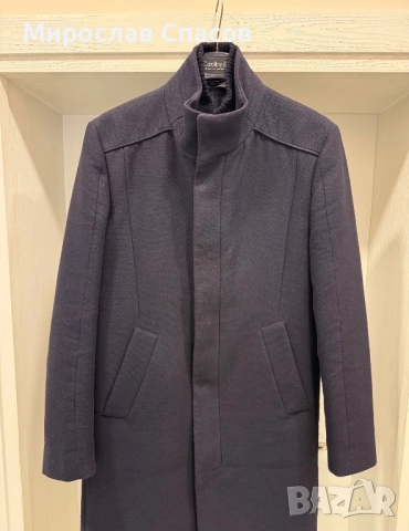 Мъжко палто Zara Man - тъмносиньо, елегантен модел. Рязмер S