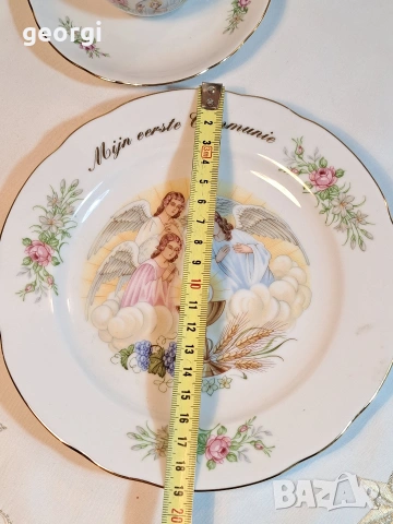 немски порцеланов троен сет за кафе с църковни мотиви 32/3, снимка 3 - Колекции - 53123767