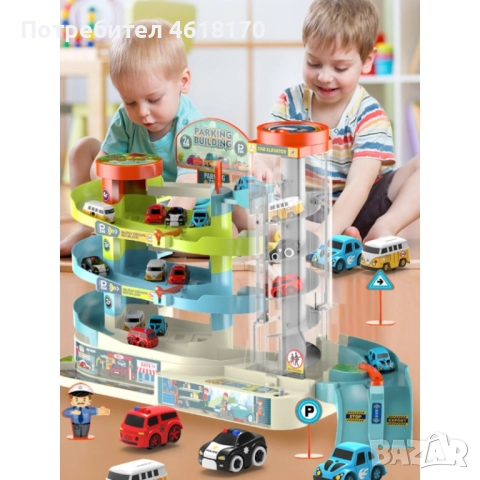 Детска игра голяма писта с 4 броя колички, асансьор и кормило, снимка 6 - Коли, камиони, мотори, писти - 52380083