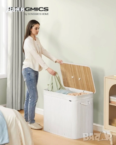 Кош за пране 170L, бамбук, сгъваем с капак и чанта за пране SONGMICS, снимка 3 - Други стоки за дома - 53142036
