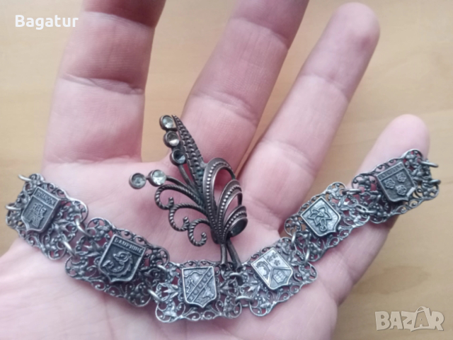 Арт нуво филигран лот,гривна,брошка,гранулация,бабин чеиз,накит,бижута,, снимка 6 - Антикварни и старинни предмети - 53485527