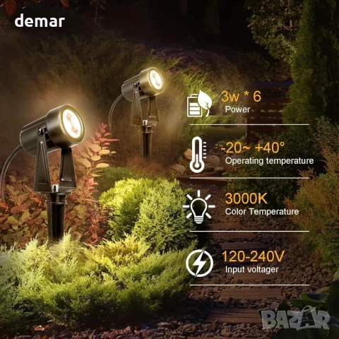 LED градинско осветление Leadleds, 23 метра, 6 х 3W, 3000K топло бяло, IP65, снимка 4 - Външни лампи - 51167619