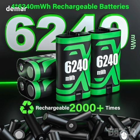 ZRZLMVP Батериен пакет за Xbox контролер - 4x6240mWh батерии и зарядно, снимка 3 - Аксесоари - 51717584