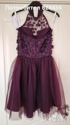 Мини рокля NOVA дантела тюл тъмнолилав Lorreti, снимка 4 - Рокли - 52614615
