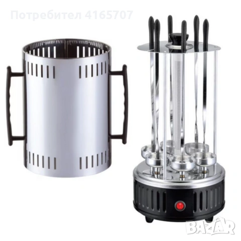 Електрическа скара за барбекю с 6 вертикални шиша – 1000W, автоматично въртене, без дим