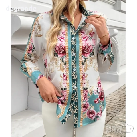 Дамска риза с цветна щампа, снимка 2 - Ризи - 51557373