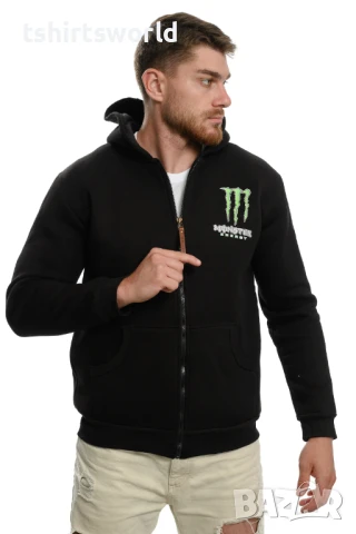 Нов мъжки суичър с ЦИП и трансферен печат MONSTER, снимка 5 - Суичъри - 30645661