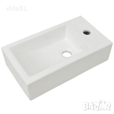 vidaXL Правоъгълна мивка с отвор за смесител, бяла, 46x25,5x12 см, снимка 1 - Мивки - 45748033