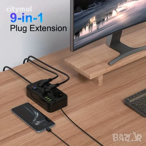 Разклонител с 3 гнезда, 3 USB и 3 TYPE C изхода, метра кабел, снимка 3 - Друга електроника - 50564844