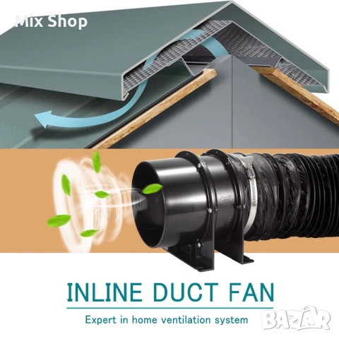 Нов Аксиален вентилатор канален вентилатор за извличане на въздух 100mm, снимка 4 - Друга електроника - 53971752