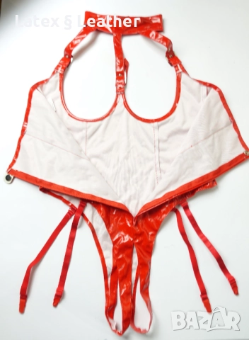 Червено лачено боди с отворени чашки и дъно, снимка 7 - Бельо - 52190741