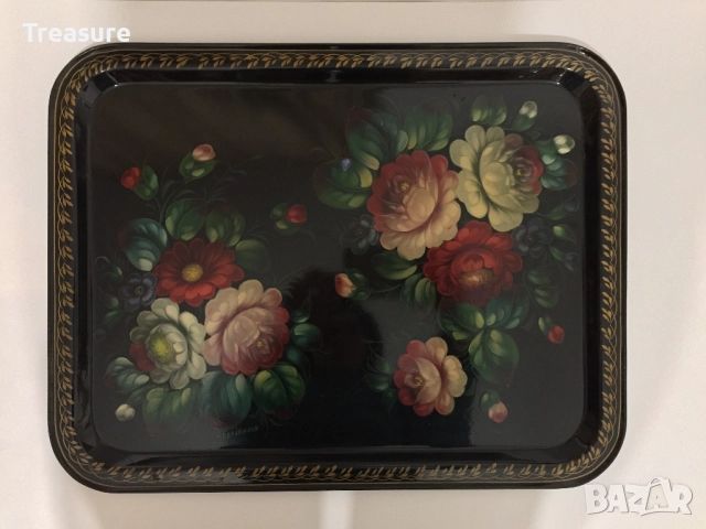 Стар метален поднос табла Жостово СССР, снимка 2 - Антикварни и старинни предмети - 40953955