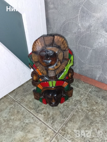 Ацтекска дървена маска-38/22см, снимка 3 - Статуетки - 51475103