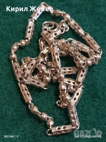 Винтидж сребърен ланец плетка тип БАРЕЛ елегантен стилен дизайн 25848, снимка 4 - Колиета, медальони, синджири - 52917435