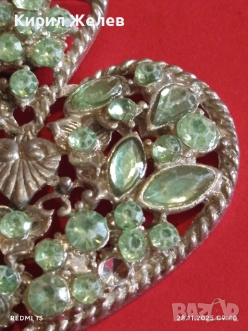 Висулка с формата на сърце със зелени кристали ОЛИВИН 52247, снимка 3 - Други - 52569822