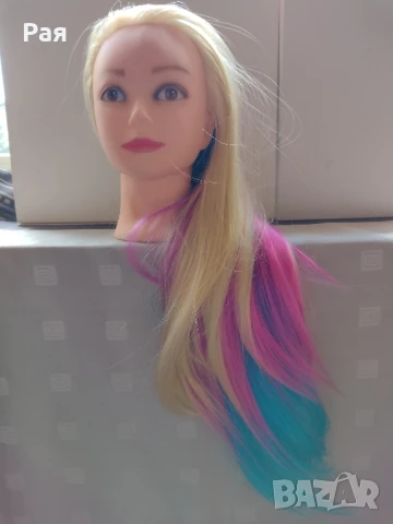Учебна фризьорска глава 70 см шарена, снимка 7 - Аксесоари за коса - 50660652