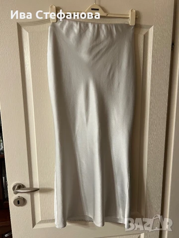  Нова дълга елегантна пола тип русалка сатен сатенена течно злато 