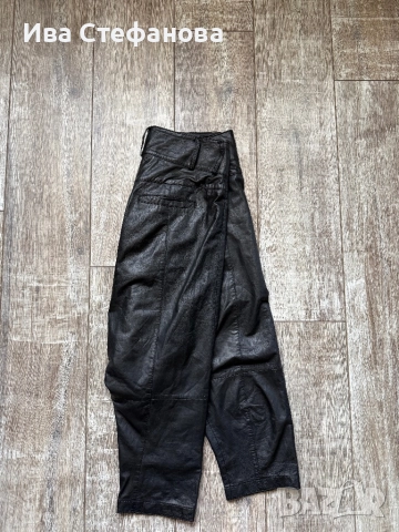 Черен с етикета модерен  кожен висока талия естествена кожа панталон тип потур потури , снимка 2 - Панталони - 52629625