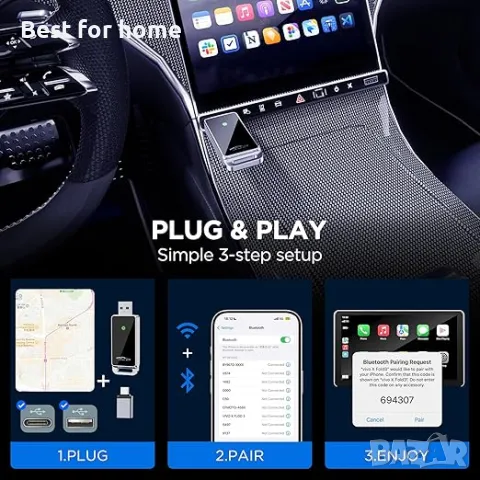 Безжичен CarPlay адаптер vnilrgle, снимка 3 - Аксесоари и консумативи - 49771326