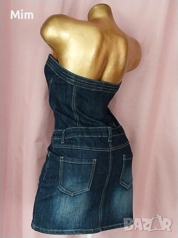 М/L Къса дънкова спортна рокля без презрамки , снимка 4 - Рокли - 54061380