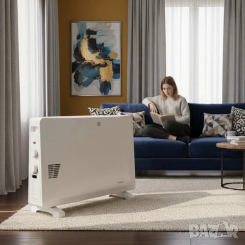 Конвекторен отоплител Rosberg – 2500W, 3 степени, с вентилатор, защита от прегряване (бял или черен), снимка 3 - Отоплителни печки - 51851932