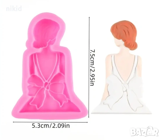 2 вида момиче жена с рокля в гръб силиконов молд форма фондан шоколад гипс декор, снимка 3 - Форми - 53396880
