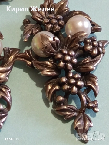 Винтидж сребърни обеци с флорален мотив и инкрустирани перли ювелирна изработка 52447, снимка 3 - Обеци - 52909467