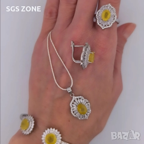 УНИКАЛНИ СРЕБЪРНИ ОБЕЦИ С ЖЪЛТ САПФИР ОТ ТАЙЛАНД, снимка 4 - Обеци - 52318187