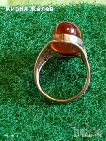 Винтидж сребърен пръстен с ювелирно фасетиран Балтийски кехлибар майсторска изработка 48630, снимка 5 - Пръстени - 52925402