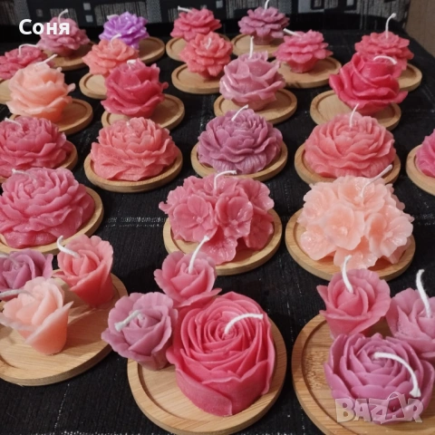 Ароматни восъчни свещи - цветя и рози  различни цветове, снимка 14 - Подаръци за сватба - 53168297