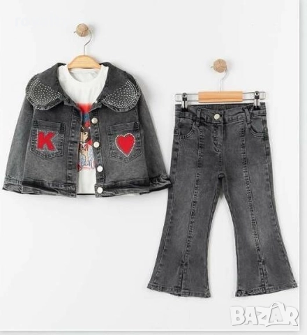 Детски комплект дънкено яке, блуза и дънки, снимка 2 - Детски комплекти - 52142797