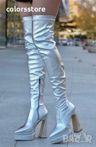 Чизми на ток - сребриста кожа - YSV2 