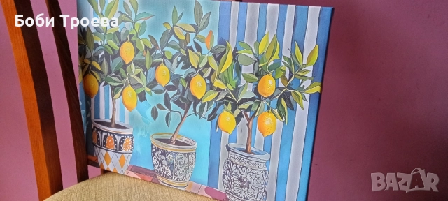 Винтидж Лимоново Дърво на Платно- Рамкирана Принт, Модерен Класически Арт Деко Стил, снимка 5 - Картини - 52037976