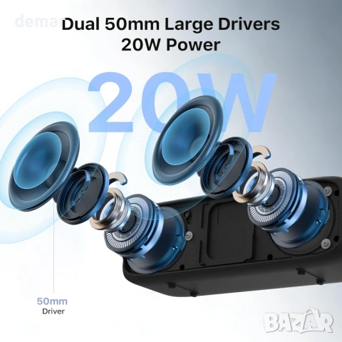 JUOVI Bluetooth 6.0 високоговорител, 20W стерео звук, IP68, TWS сдвояване, снимка 2 - Bluetooth тонколони - 53720025