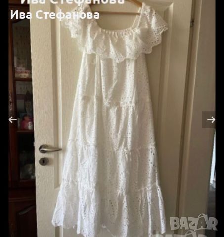 Бяла нова разкошна дълга дантелена елегантна кукленска ажурна рокля ажур 100 % памук памучна, снимка 2 - Рокли - 46405363