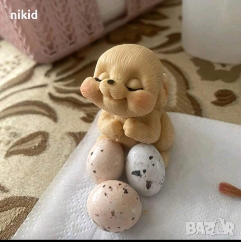3d Заек зайче с кацнала пеперуда на нос силиконов молд форма фондан шоколад гипс свещ декор, снимка 5 - Форми - 52119544