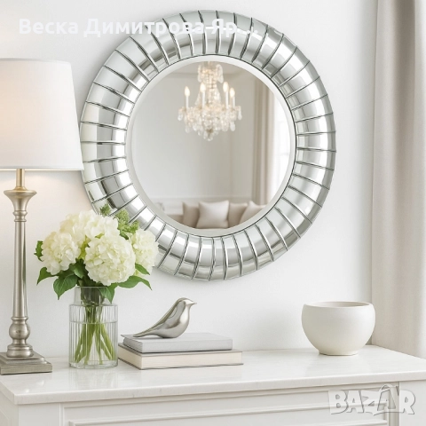 Кръгло декоративно огледало с фасетирана рамка, снимка 3 - Декорация за дома - 51737684