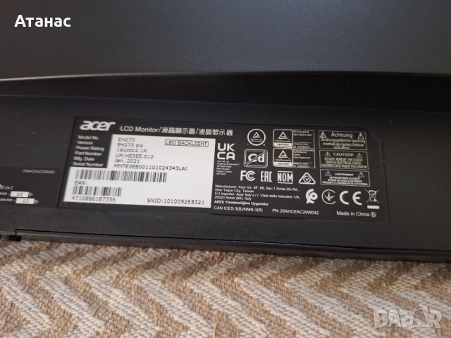 Монитор Acer 27' - EH273, снимка 3 - Монитори - 52099971