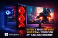 Gaming PC RX6600 / Ryzen 5 / 16GB / 27" Monitor / Ready to Play, снимка 1