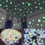 100 броя светещи самозалепващи звезди, звездички за декорация фосфорни, снимка 1