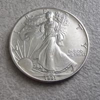 САЩ. 1 сребърен долар. 1991 година.  Американски сребърен орел  Сребро 0.999., снимка 4 - Нумизматика и бонистика - 45186198