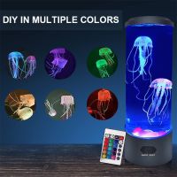 Настолна LED нощна лампа аквариум с медузи. С 16 различни цвята LED светлини, с дистанционно управле, снимка 3 - Лед осветление - 45789264