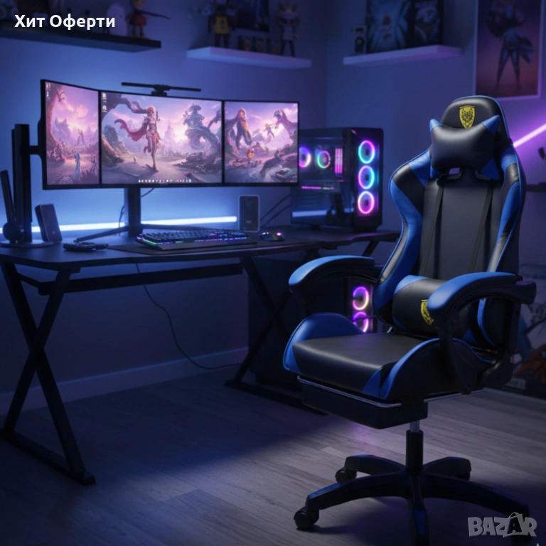 copy of Геймърски стол с регулируема височина, лумбална възглавница и метална основа, снимка 1
