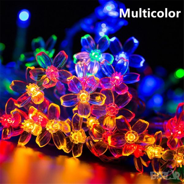 Многоцветни коледни LED лампички с цветя с щепсел  - Многоцветни, дължина - 5м ,28бр лампички.С мног, снимка 1