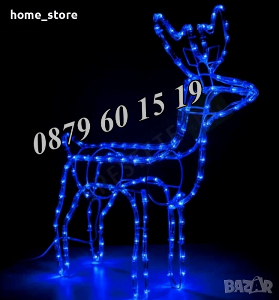Коледен светещ елен, коледна украса, синя светлина, снимка 1